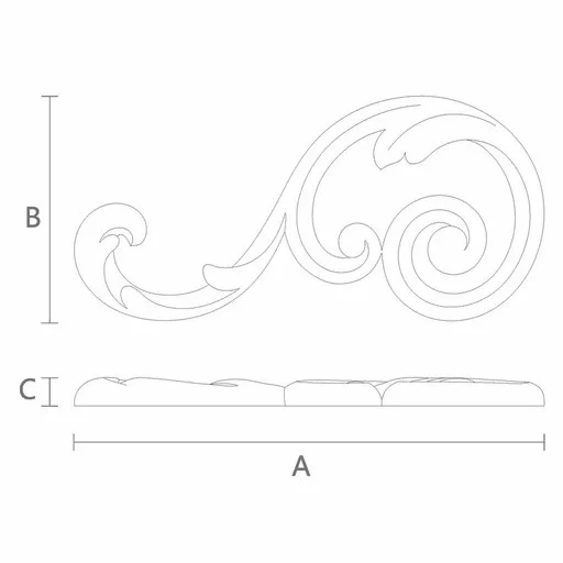 Openwork beech unfinished scroll applique, Left
