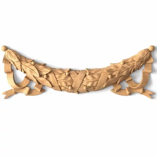 Decorative laurel swag onlay with ribbons from beech