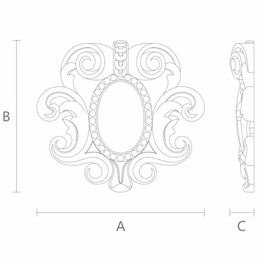 Vintage style decorative cartouche onlay from beech