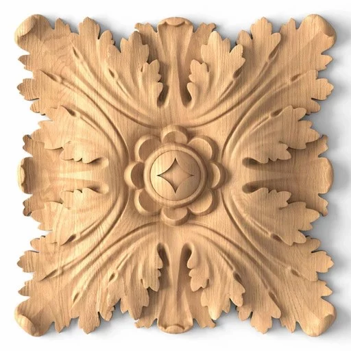 SQUARE WOOD MEDALLION WITH ACANTHUS LEAF