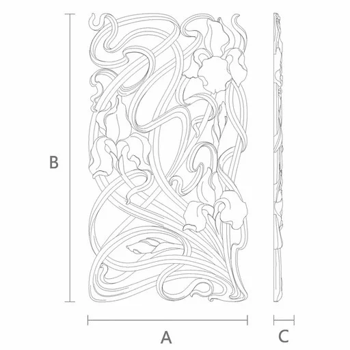 Large wood Art Nouveau onlays with Irises, Left