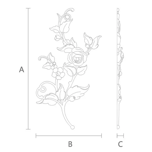 Hardwood flower branch with leaves onlay, Left