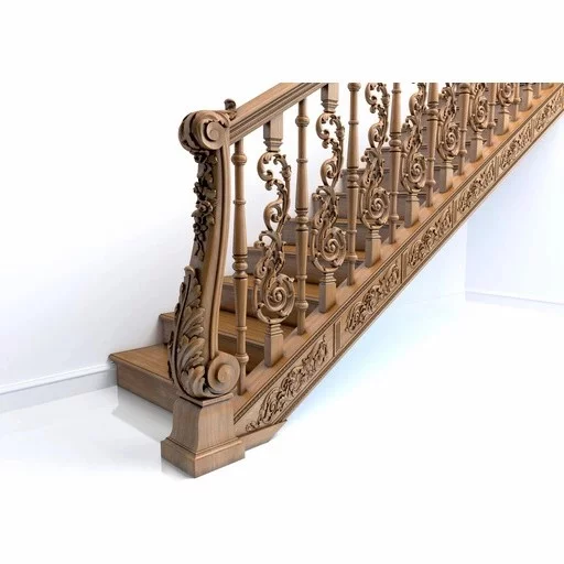 CLASSICAL STAIRCASE POST WITH ACANTHUS SCROLLS FROM SOLID WOOD