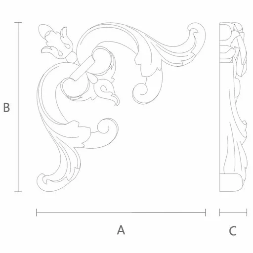 Small hardwood corner applique with acanthus leaves