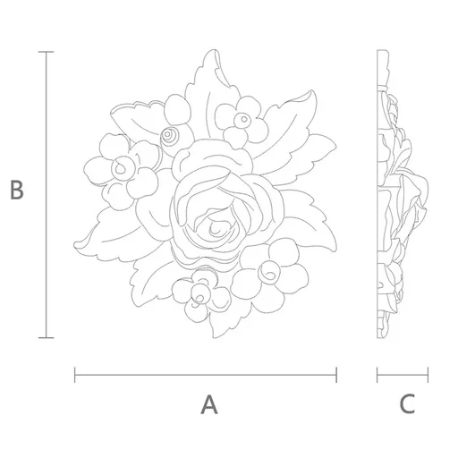 Onlay applique rosebud floral decoration