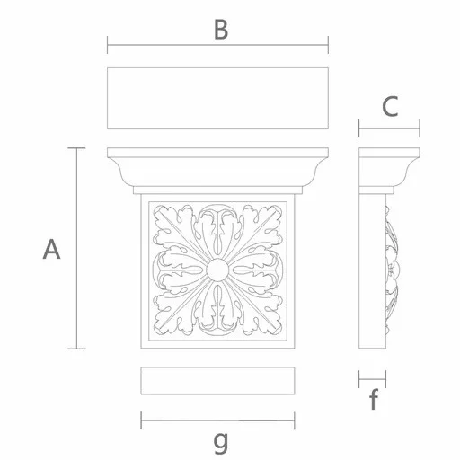 Flat wood capital with acanthus leaf rosette