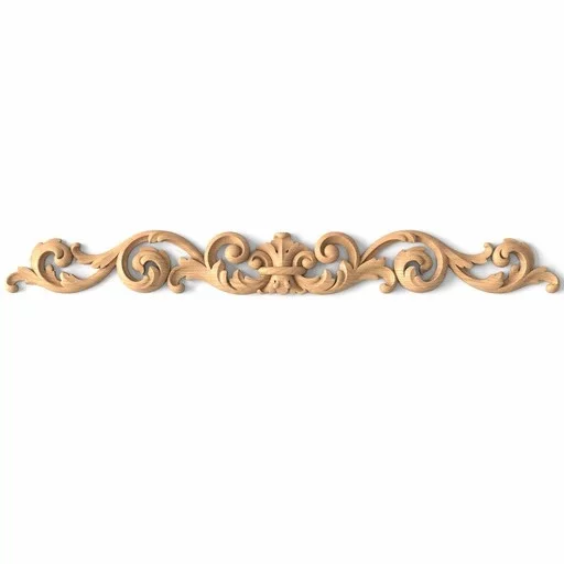 Ornamental hardwood center onlay for fireplace surround