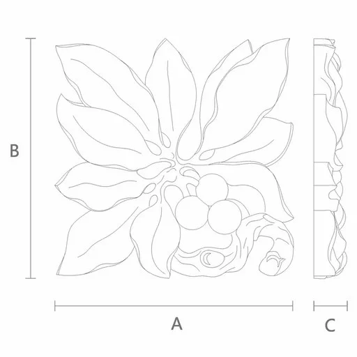 Carved laurel solid wood rosette onlay with berries, Left