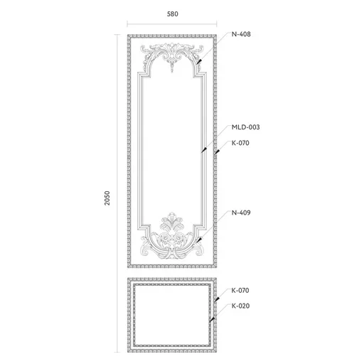 ORNATE FRENCH WALL PANELING WITH WOOD BEADING TRIM AND FLOWERS