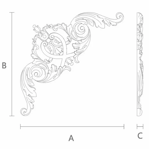 Baroque solid wood ornamnetal corner onlay