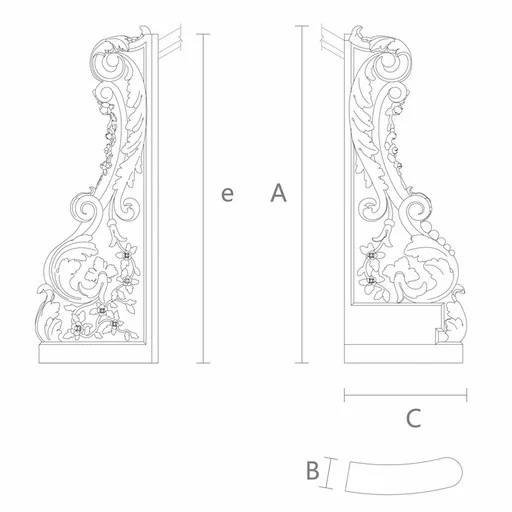 WOODEN STAIRCASE POST WITH FLOWERS AND ACANTHUS, RIGHT