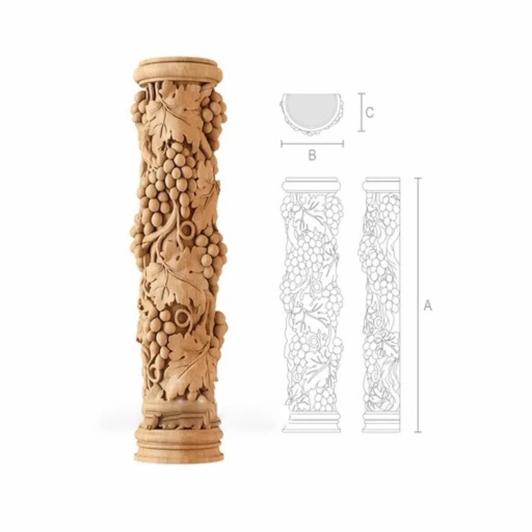 CARVED ORNAMENTAL HALF-COLUMN WITH A GRAPEVINE
