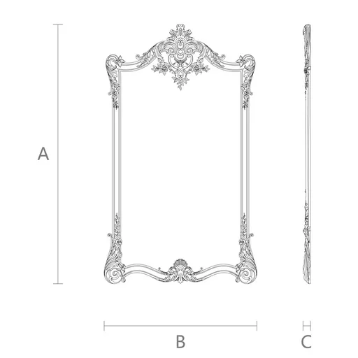 RECTANGULAR WOOD HAND CARVED ROCOCO FRAME MIRROR