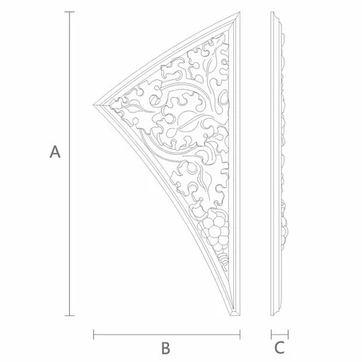 Grape and vine triangular furniture applique, right