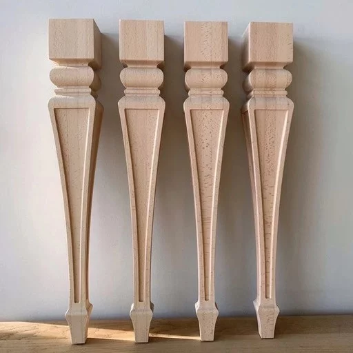 Tapered table legs with carved elements and spade foot (1 PC)