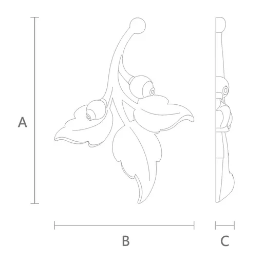 Small wooden unpainted floral branch onlay, Right