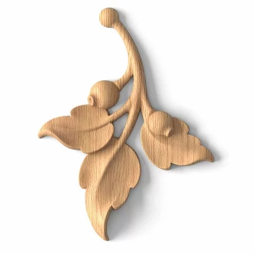 Small wooden unpainted floral branch onlay, Left