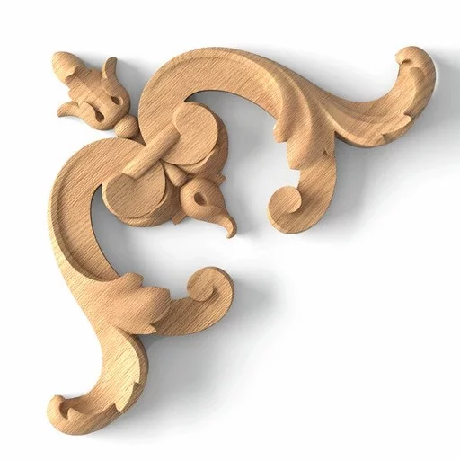 Small hardwood corner applique with acanthus leaves