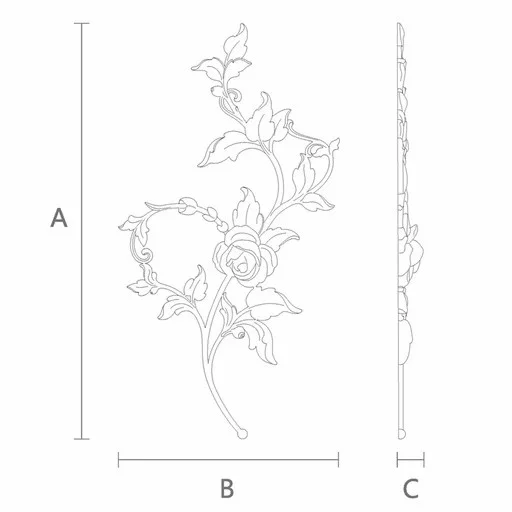 Wood appliques for furniture rose branch, left
