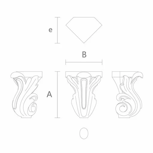 Curved furniture feet with acanthus leaf antique (1 PC)