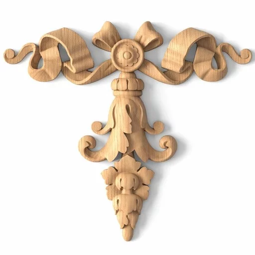 Classic solid wood drop onlay with ribbons and leaves