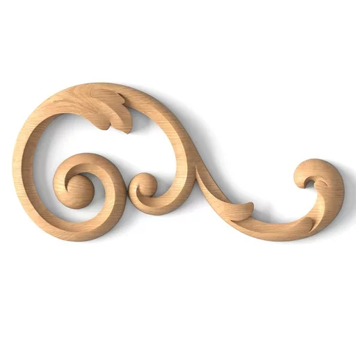 Openwork beech unfinished scroll applique, Right