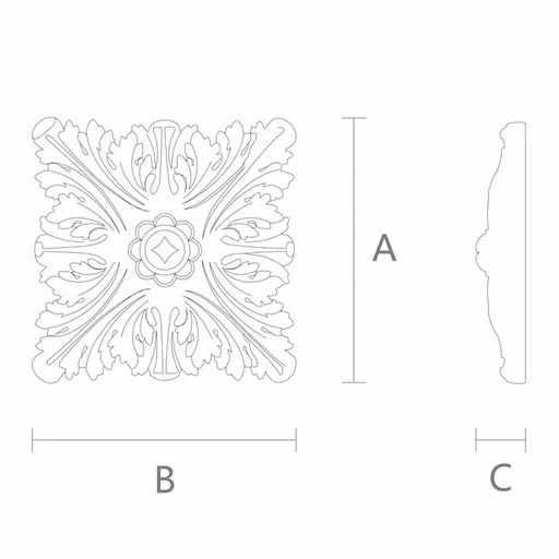 SQUARE WOOD MEDALLION WITH ACANTHUS LEAF