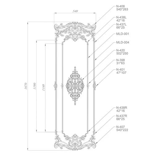 ORNATE FRENCH WALL PANELING WITH SCROLLS, PALMETTES AND FLORAL ELEMENTS