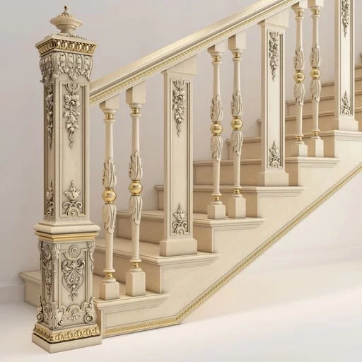 BAROQUE STYLE STAIRCASE POST WITH FLOWERS FROM OAK
