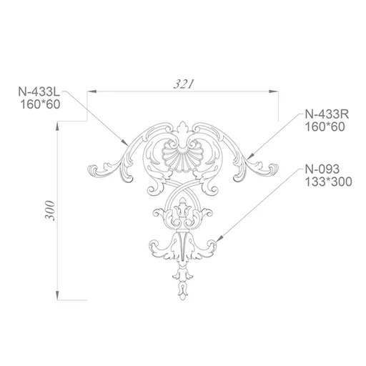 Openwork solid wood overlays set with a shell and a lush bud