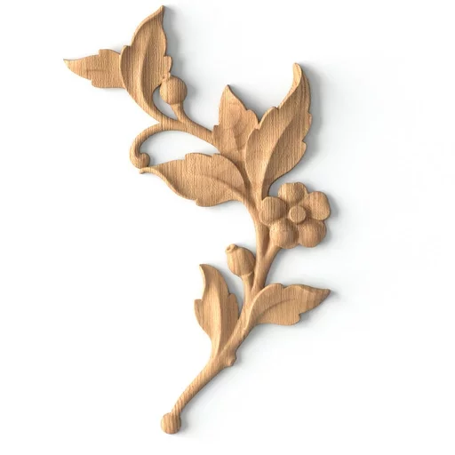 Carved wood floral branch onlay for furniture, Right