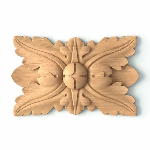 RECTANGULAR WOOD ROSETTE WITH ACANTHUS LEAF ANTIQUE