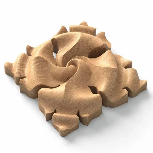 SQUARE WOOD ROSETTE WITH FLORAL TWIST