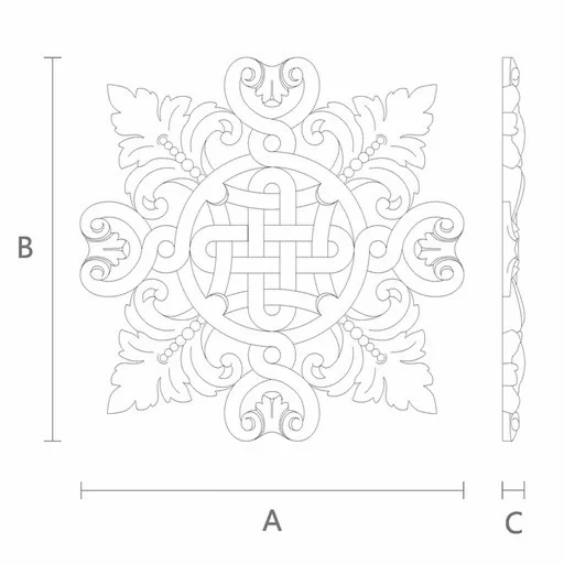 Square floral applique with beads for interior from wood