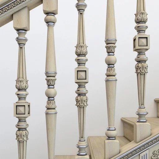 BAROQUE STAIRCASE SPINDLES WITH GEOMETRIC ELEMENTS FROM OAK