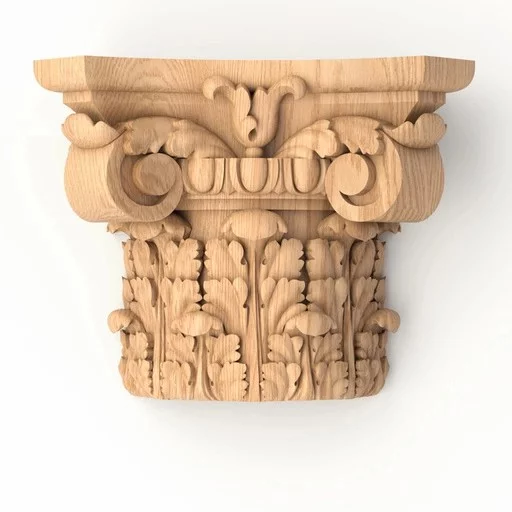 Ornamental Corinthian half-round capital from oak