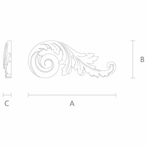 Acanthus solid wood furniture scroll appliques, Right