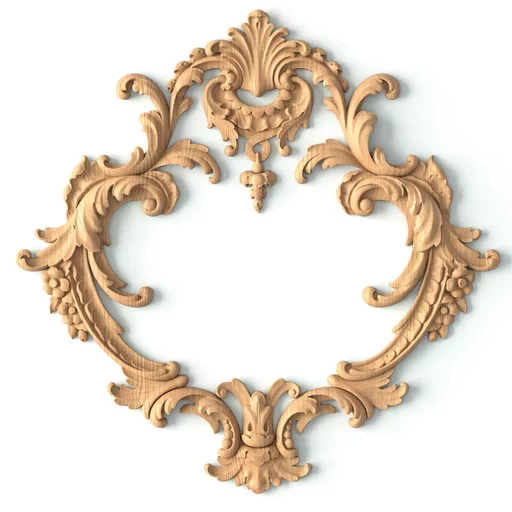 Carved Baroque style solid wood floral onlay for interior