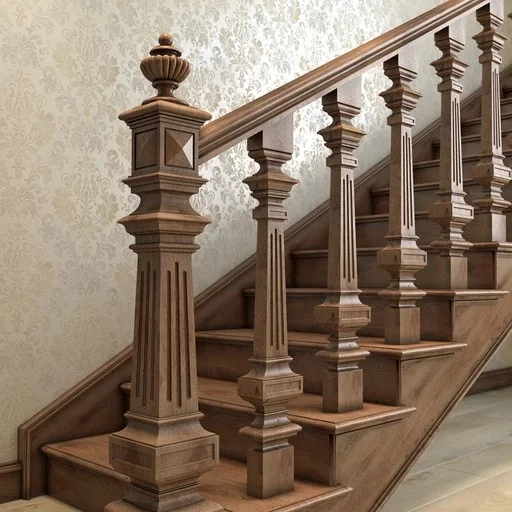 FLAT WOODEN STAIRCASE BALUSTER WITH FLUTES