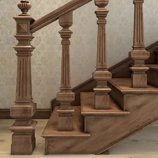FLAT WOODEN STAIRCASE BALUSTER WITH FLUTES