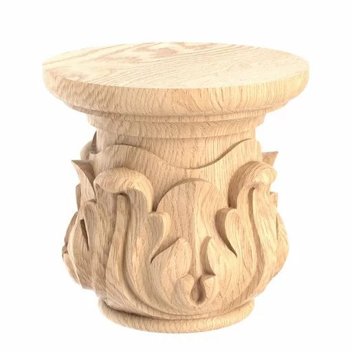 Carved wood column capital with acanthus leaves