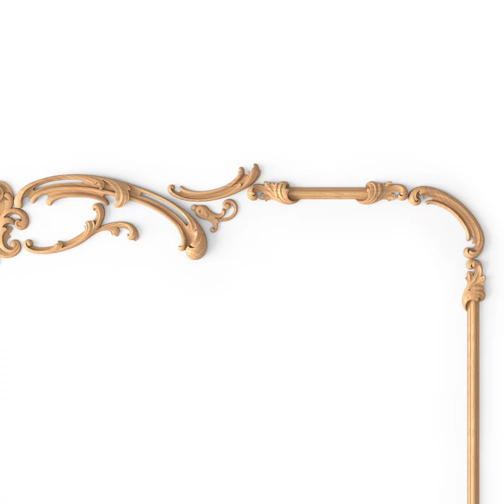 DECORATIVE WALL MOLDING PANELS WITH CARTOUCHES, CARVED PEARLS AND SCROLLS
