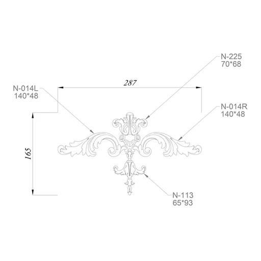 Wooden Baroque style set with scrolled acanthus appliques