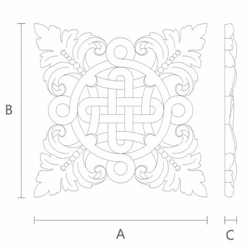 Unpainted oak square rosette onlay with leaves