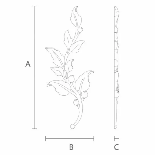 Hardwood branch with flower buds decorative onlay, Right