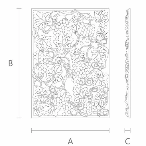 Rectangular solid wood pierced panel with grapevines