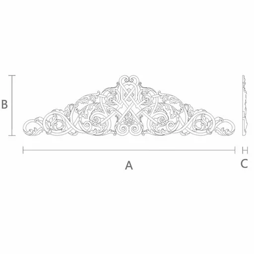 Large floral center applique with scrolls from wood