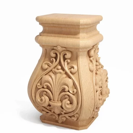 TRADITIONAL WOODEN COLUMN BASE WITH FLOWERS SCROLLS