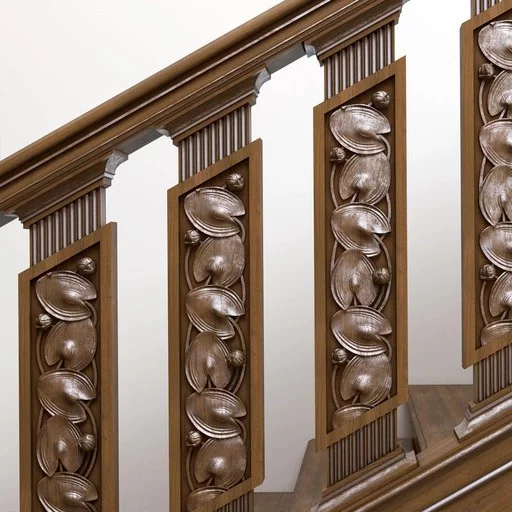 RECTANGULAR WOOD CARVED BALUSTER WITH WATER LILIES