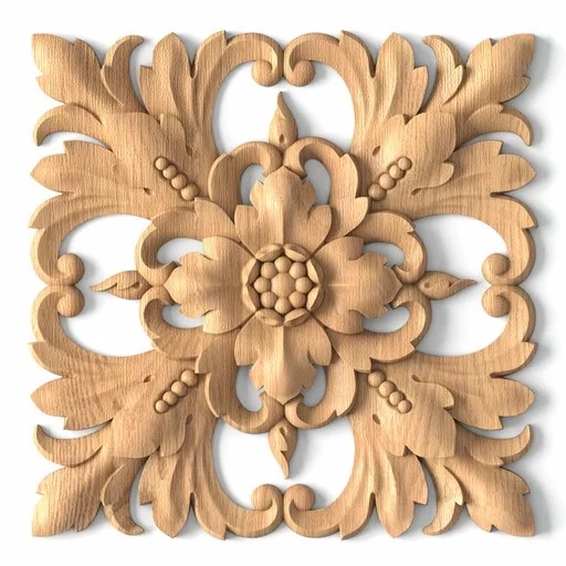 Beaded floral rosette with acanthus leaves from solid wood